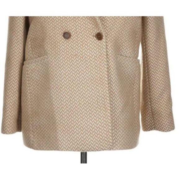 Anine Bing Fishbone Blazer Hearringbone Size Lrg Tan Cream Career Classic Wool - Picture 5 of 15